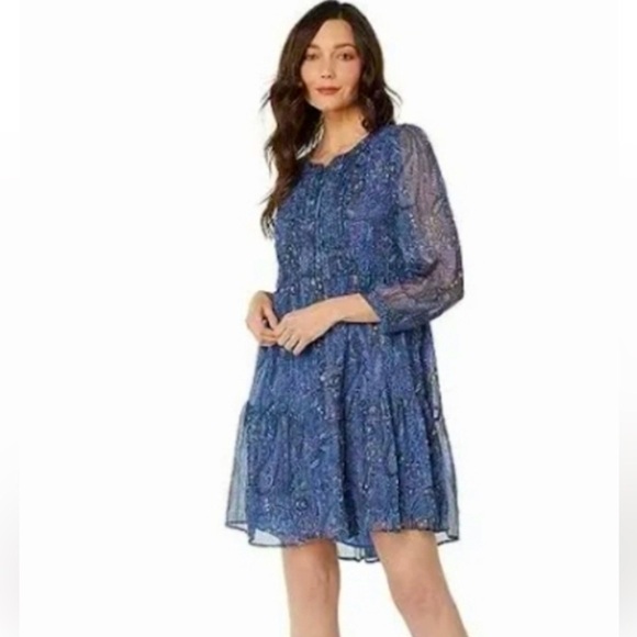 Lucky Brand Dresses & Skirts - Lucky Brand Floral Paisley Shirt Dress Women’s Medium Metallic Boho Oversized